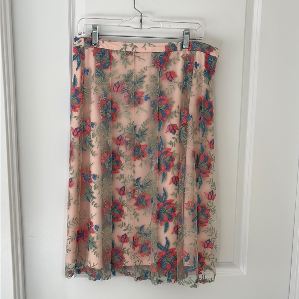 Floral Embroidered Skirt - Pink and Red